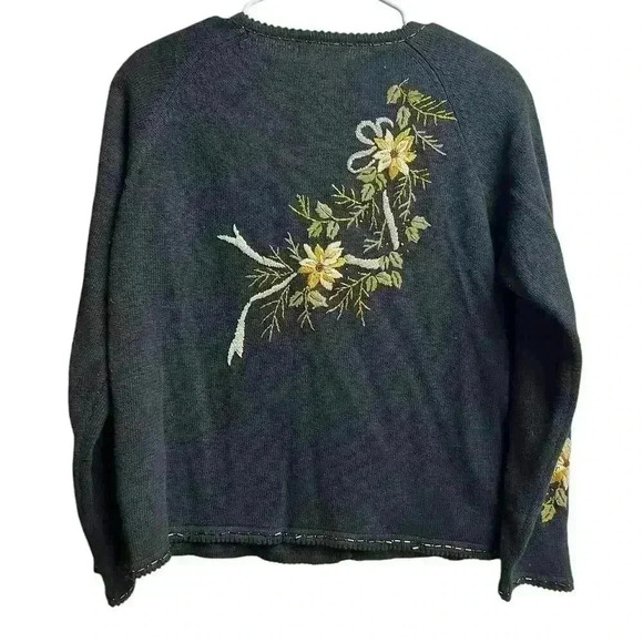 Tiara International Sweater Cardigan Small Black Embroidery Beaded - Picture 13 of 13